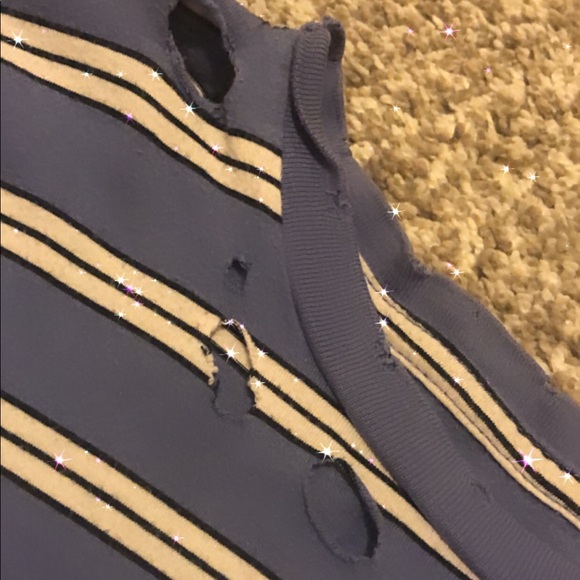 ✨blue holed crop top with black/white stripes✨ - Picture 2 of 5